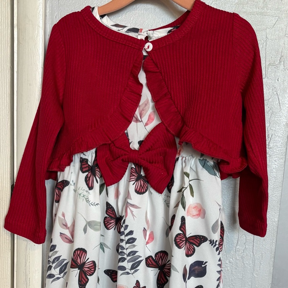 Red Cardigan with Floral Dress
